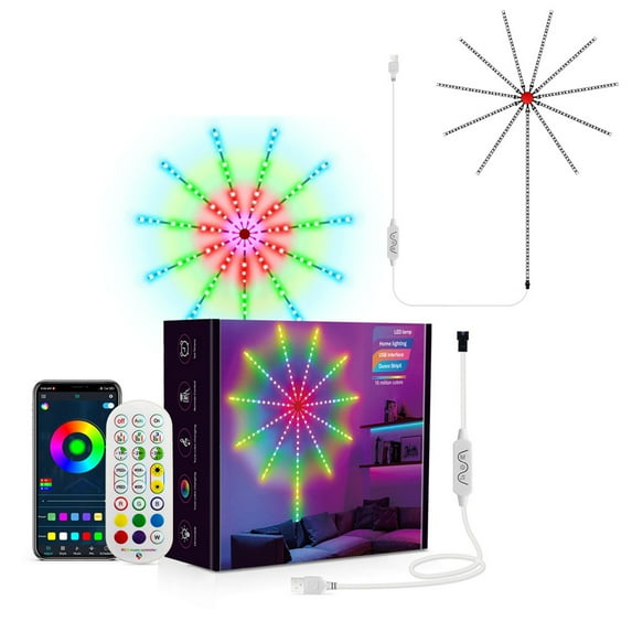 Needhep WiFi Bluetooth Smart Fireworks LED Light Outdoor, Smart LED Sparkler Lights, LED Firework Lights Music/Mic Sync with Firework Launch Effect Remote & APP Control for Room Party Decor