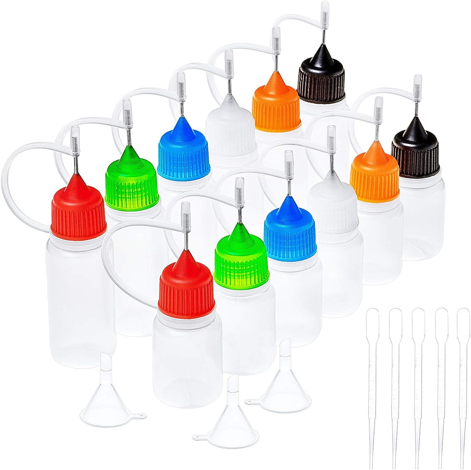 Needle Applicator Tip Bottles 48 Pcs 2 Sizes 6 Colors Precision Tip