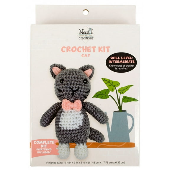 Needle Creations Gray Cat With Bow Crochet Kit