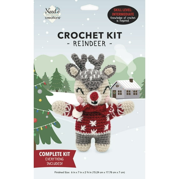 Needle Creations Holiday Crochet Kit Reindeer, Grey 1 piece