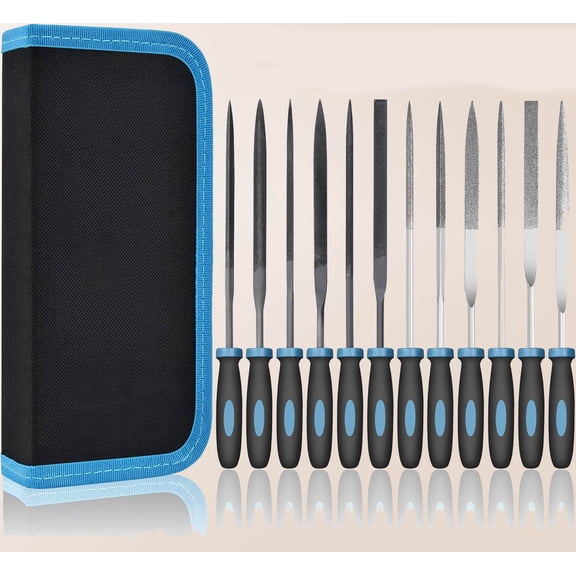 Needle Diamond Files Set, 13PCS for Precision Metal Work, Wood, Plastic Carving with Brush and Carry Case
