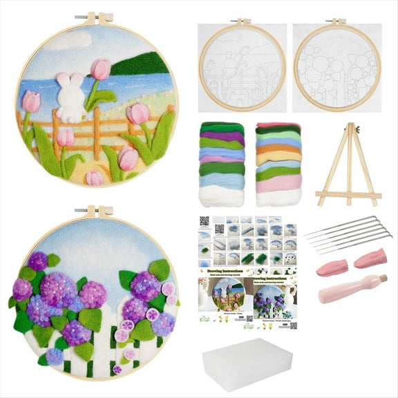Needle Felt Set,Needle Felt Supplies for Beginners,With Felt Needle,Picture Frame Foam Pad,Felt Cloth and Instructions,1 set x Needle Felting Kit With English manual