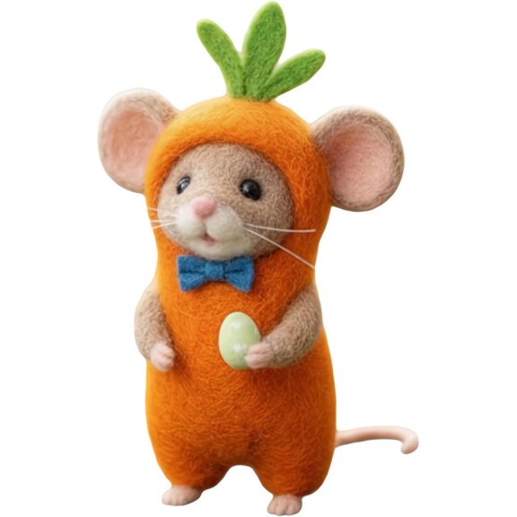 Needle Felted Mouse, 5.5" Handmade Easter Felt Mouse Ornament- Wool Felt Mouse with Easter Egg, Cute Spring Animal Ornament for Tiered Tray, Tabletop Decor, Easter Basket Filler & Gift