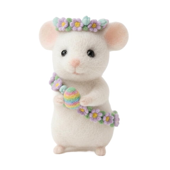 Needle Felted Mouse Christmas Ornament, Wool Figurine,Charming Handmade Valentine Felt Mice Figurines, Felt Mouse Ornaments Tiered Tray Tabletop Decor(Flower & Letter)