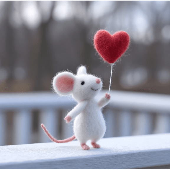 Needle Felted Mouse Christmas Ornament, Wool Figurine,Charming Handmade Valentine Felt Mice Figurines, Felt Mouse Ornaments Tiered Tray Tabletop Decor(Flower & Letter)