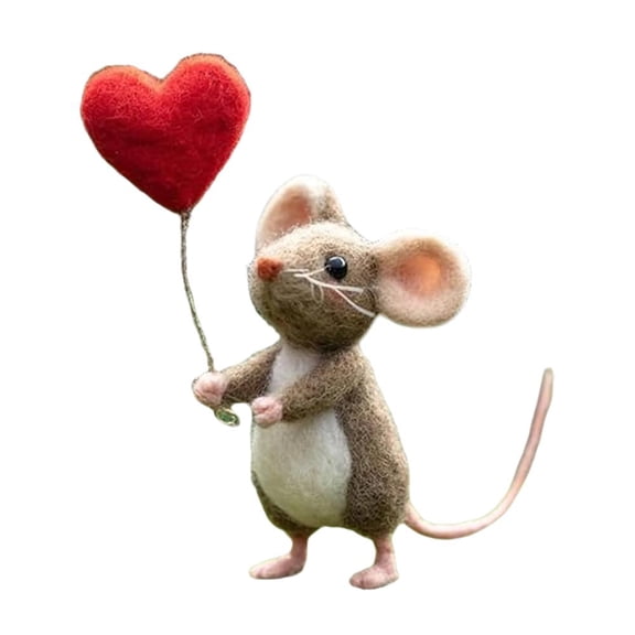Needle Felted Mouse with Heart Balloon, Handmade Wool Felt Mouse Figurine, Valentine's Day Gift, Cute Tabletop Decor, 1 PC