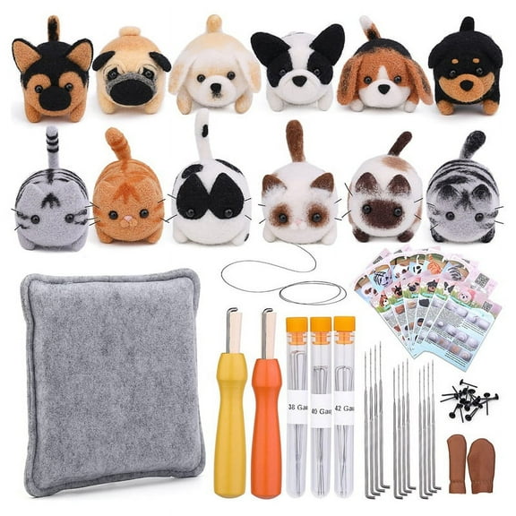 Needle Felting Kit,12 Pcs Doll Wool Beginner Kit with Instruction,Felting Foam Mat and DIY Craft