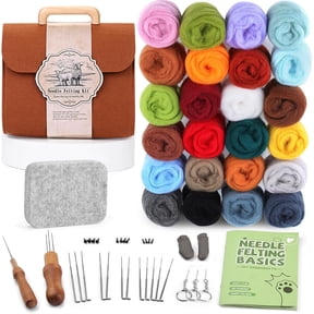 24 Colors Needle Felting Kit, Portable Wool Felting Set with Storage Bag, Full Tools & Wool Roving for DIY Projects, Home Decor & Unique Handmade Gifts
