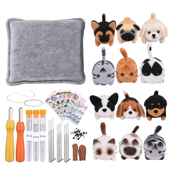 Needle Felting Kit Animal Wool Felt DIY Craft Set with Tools and Materials for Cat and Dog Plush Doll Making Projects Beginner Friendly