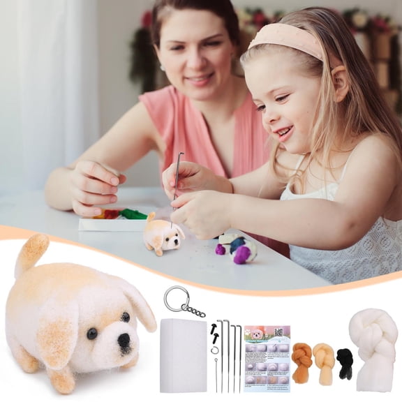 Needle Felting Kit for Beginners, DIY Wool Animal Craft Set, Dog Felting Supplies with Needles & Instructions, Creative Art Gift