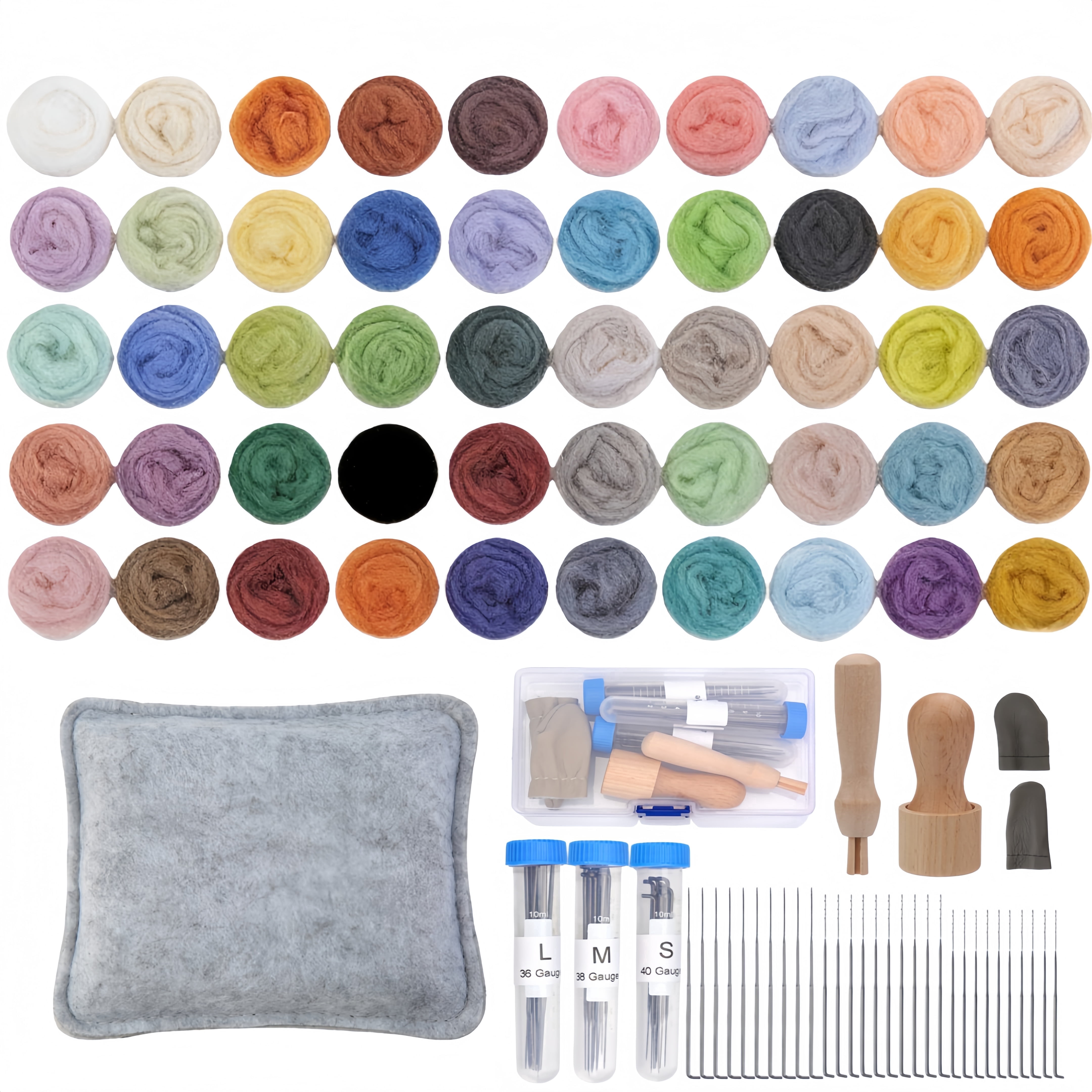 Needle Felting Kit for Beginners - 50 Colors Soft Wool Roving with Complete Tools Set (Felting Needles, Foam Mat, Finger Guards, Wooden Handles) DIY Craft Supplies