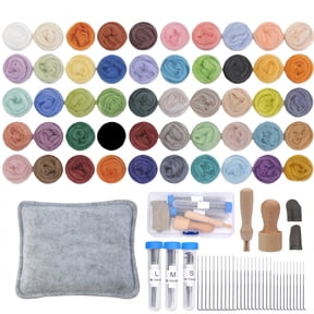 Needle Felting Kit for Beginners - 50 Colors Soft Wool Roving with Complete Tools Set (Felting Needles, Foam Mat, Finger Guards, Wooden Handles) DIY Craft Supplies
