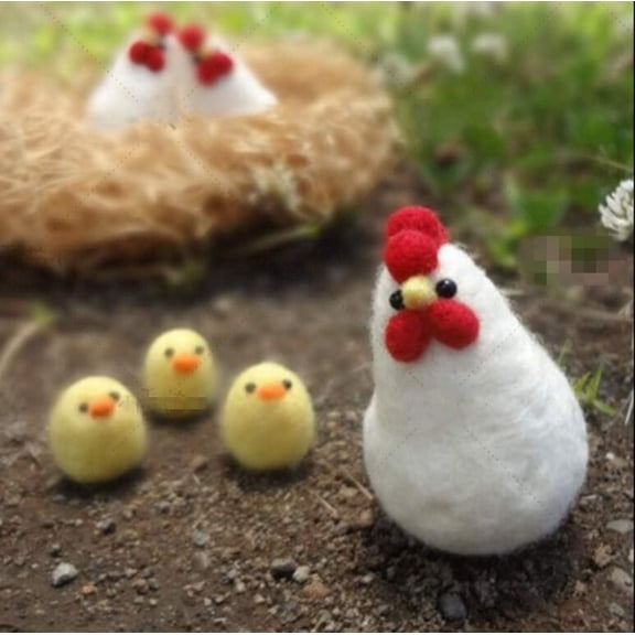 Needle Felting Kit Felt Animals Wool DIY Craft 1 Hen 3 Chicks Educational Toy