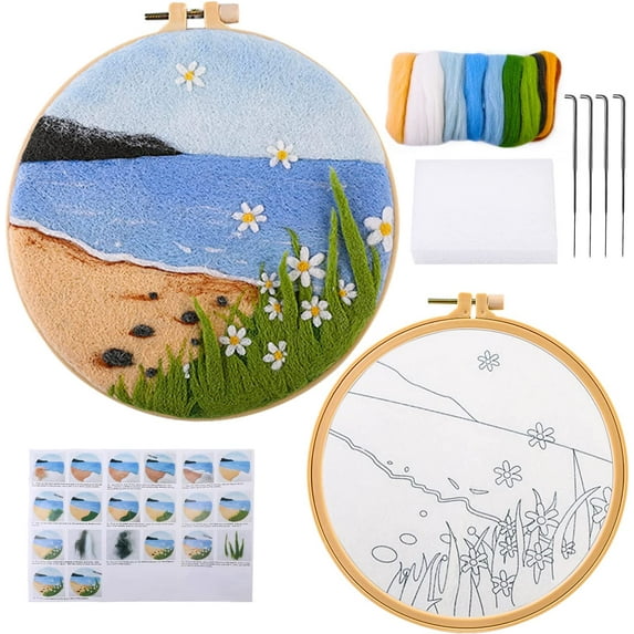 Needle Felting Kit, Felt Painting Kit for Beginners, Felt Painting Set with Wool, Needle Felting Pad, Felting Needles, Felting Wool, Decorative Frame,DIY Instructions,Used for Home Decoration