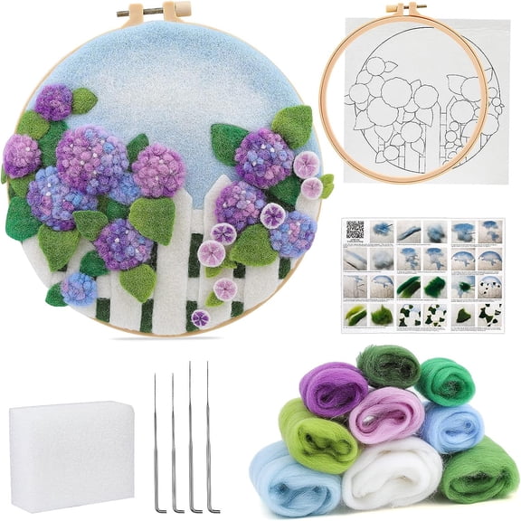 Needle Felting Kit, Felt Painting Kit for Beginners, Felt Painting Set with Wool, Needle Felting Pad, Felting Needles, Felting Wool, Decorative Frame,DIY Instructions，Used for Home Decoration