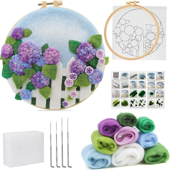 Needle Felting Kit, Felt Painting Kit for Beginners, Felt Painting Set with Wool, Needle Felting Pad, Felting Needles, Felting Wool, Decorative Frame,DIY Instructions，Used for Home Decoration