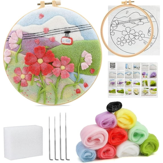 Needle Felting Kit, Felt Painting Kit for Beginners, Felt Painting Set with Wool, Needle Felting Pad, Felting Needles, Felting Wool, Decorative Frame,DIY Instructions,Used for Home Decoration