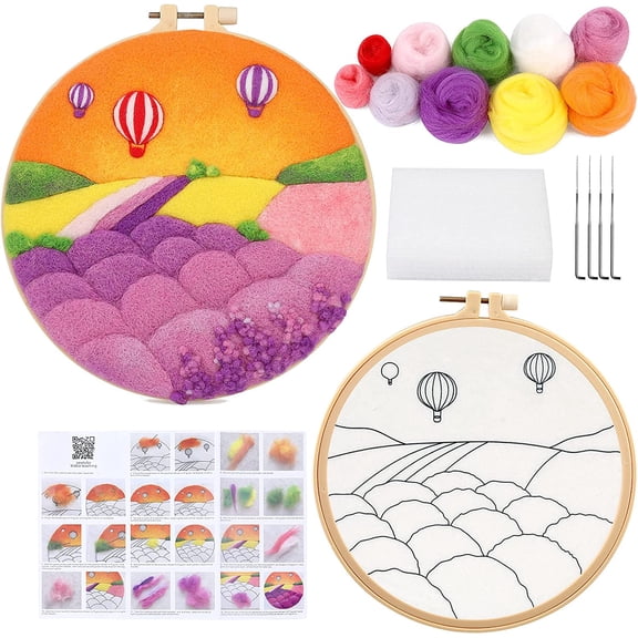 Needle Felting Kit, Felt Painting Kit for Beginners, Felt Painting Set with Wool, Needle Felting Pad, Felting Needles, Felting Wool, Decorative Frame,DIY Instructions，Used for Home Decoration