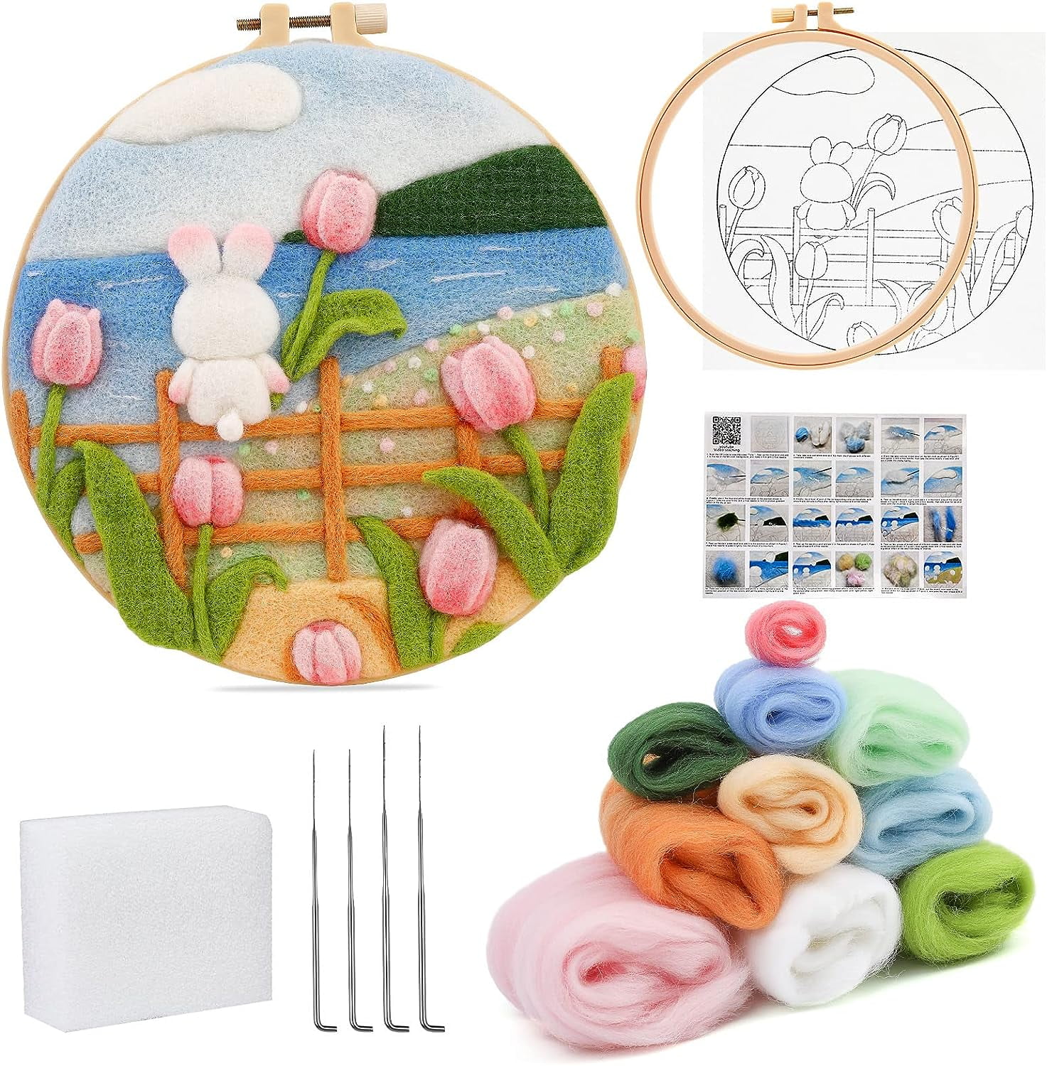 Needle Felting Kit, Felt Painting Kit for Beginners, Felt Painting Set with Wool, Needle Felting