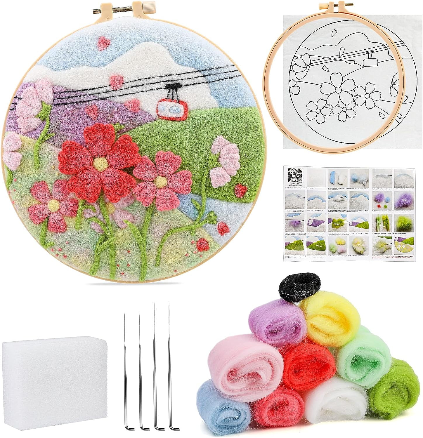 Needle Felting Kit, Felt Painting Kit for Beginners, Felt Painting Set with Wool, Needle Felting