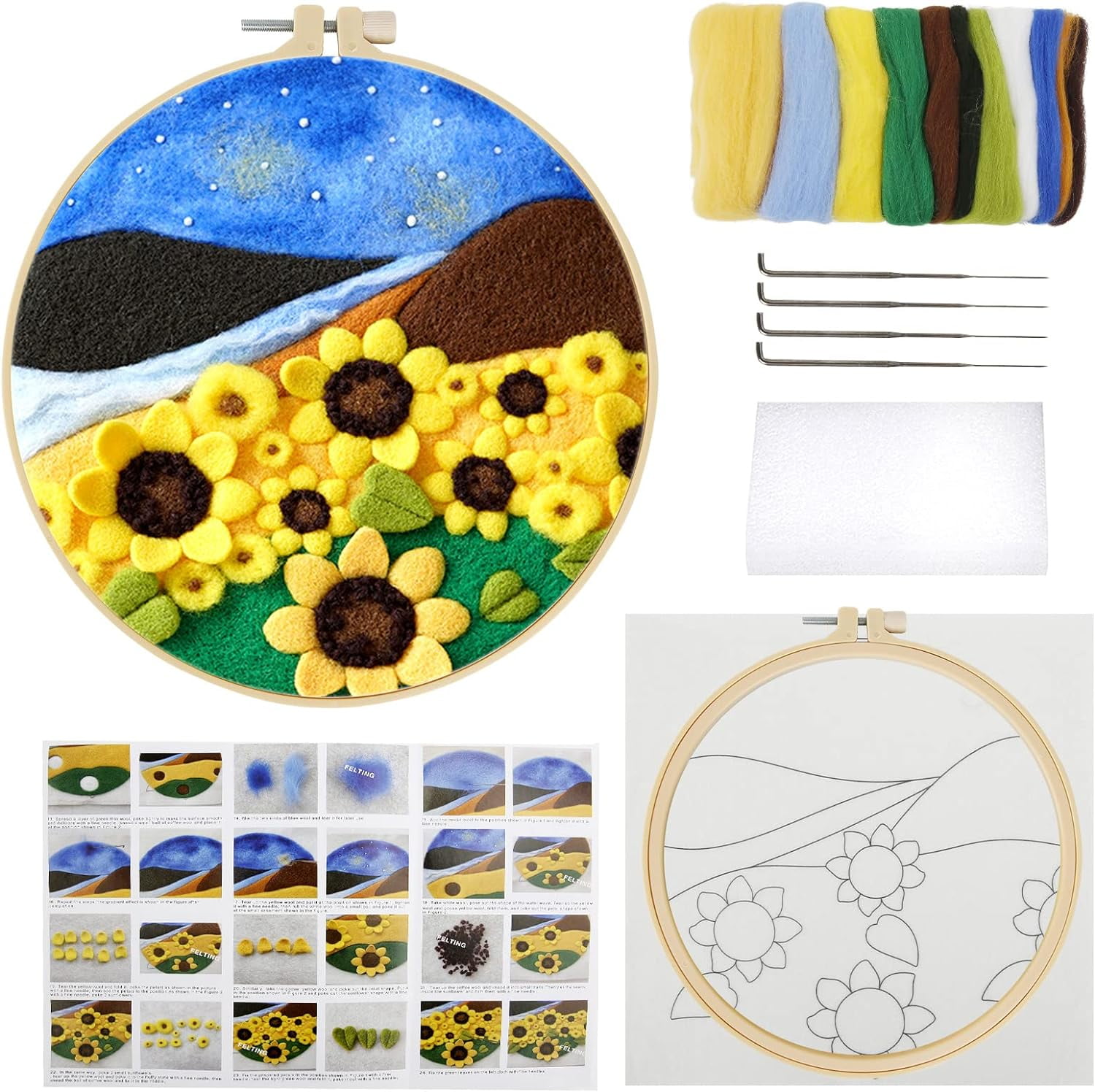 Needle Felting Kit, Felt Painting Kit for Beginners, Felt Painting Set with Wool, Needle Felting