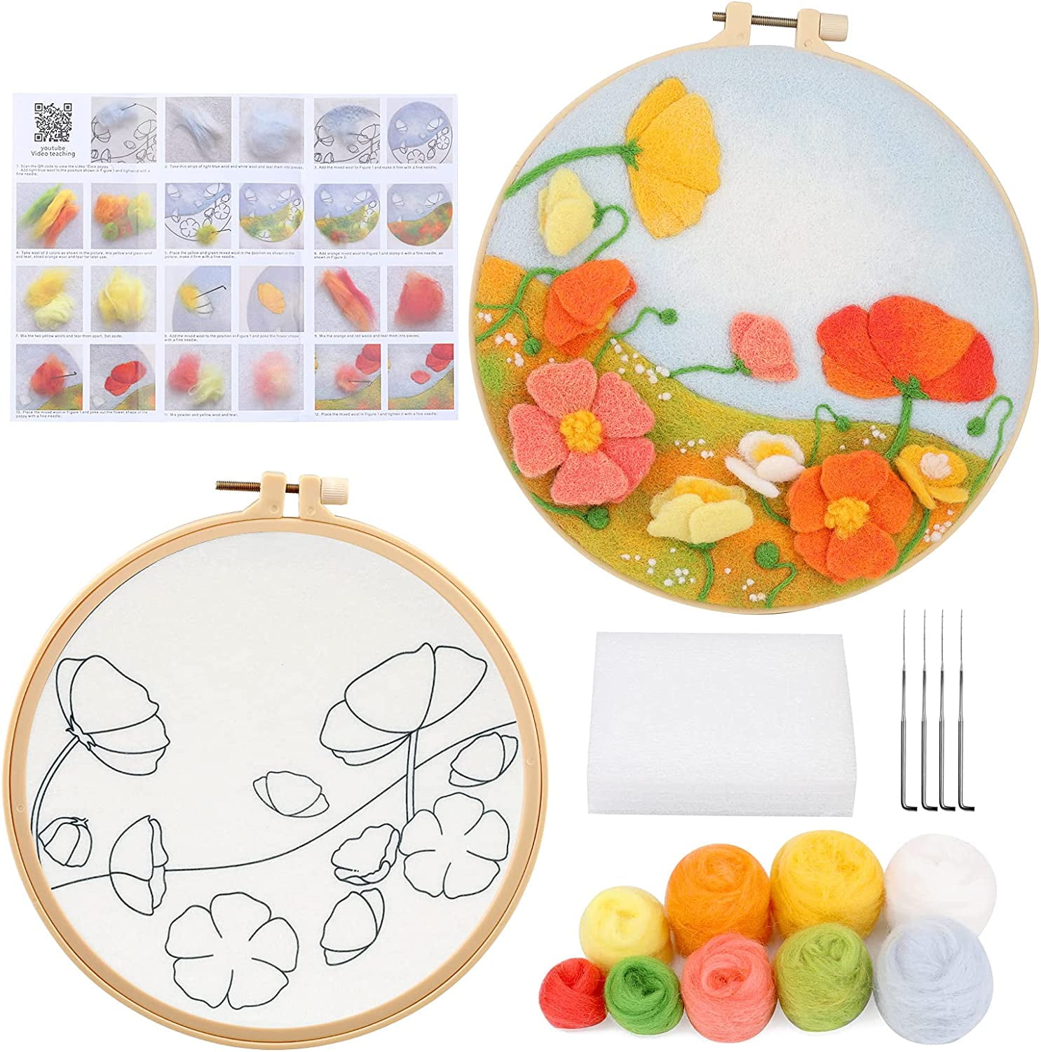 Needle Felting Kit, Felt Painting Kit for Beginners, Felt Painting Set with Wool, Needle Felting