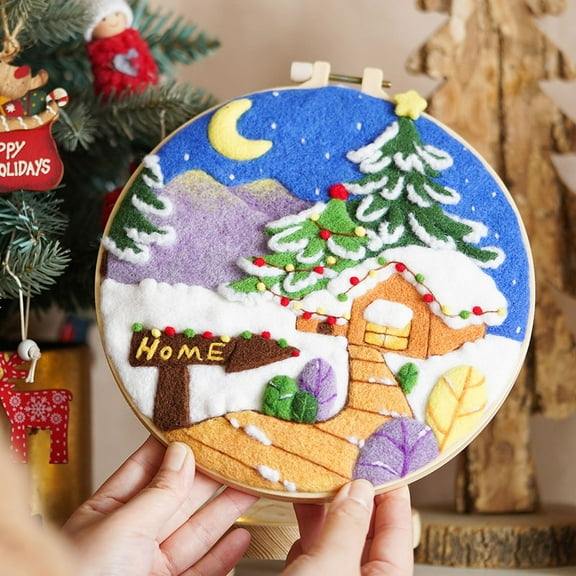 Needle Felting Kit Starter Set Needle Felt Supplies for Beginners with Wool, Felting Needles, Finger Cot, Felt Cloth, Foam Table, Photo frame for DIY Crafts Home Christmas Decoration