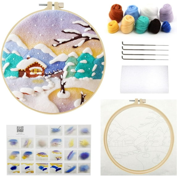 Needle Felting Kit Starter Set Needle Felt Supplies for Beginners with Wool, Felting Needles, Finger Cot, Felt Cloth, Foam Table, Photo frame for DIY Crafts Home Christmas Decoration
