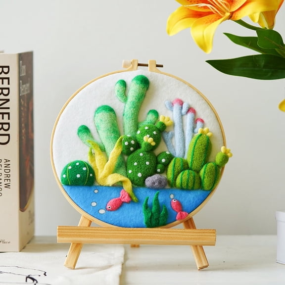 Wizardi Beginner Needle Felting Kit for Adults - Underwater Greenery. Nature Felting Kit 20x20cm. Felting Tools. Wool Felting Supplies. Felt Crafts. Wool Felt. F07N8-W437