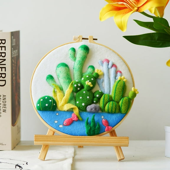 Needle Felting Kit - Underwater Greenery. Wizardi DIY Wool Craft Kit F07N8-W437