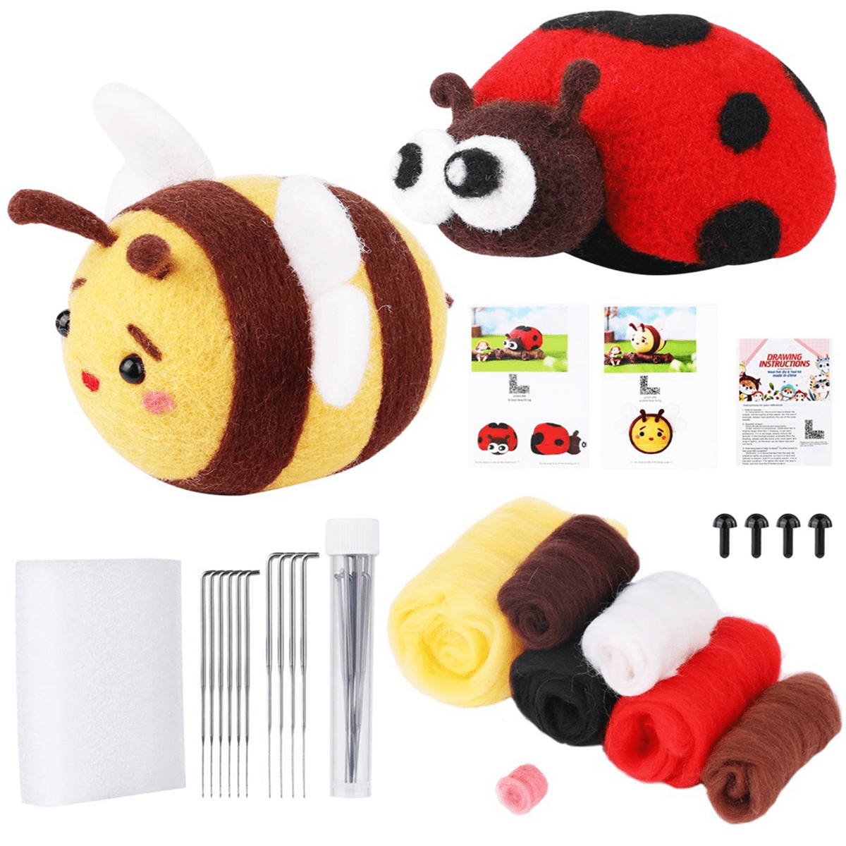 Needle Felting Kit, Wool Needle Felting Kit (Ladybug, Bee), with