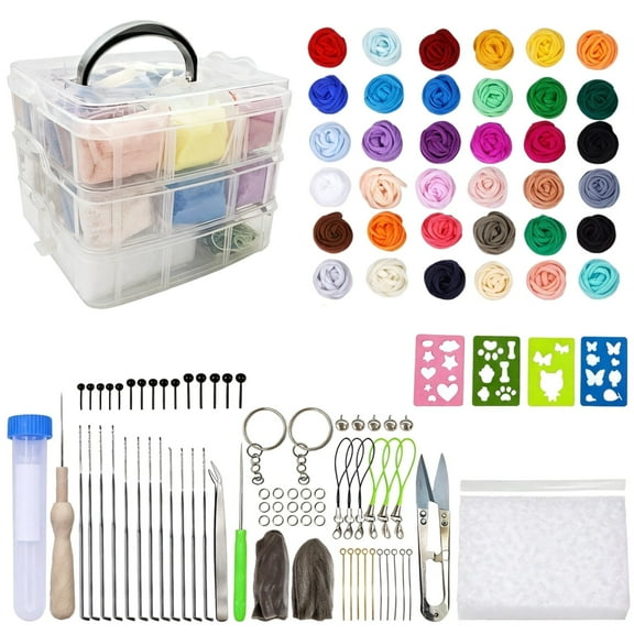 Needle Felting Kit for Beginners, Includes 36 Colors Wool, Leather Finger Guards, Needles, Storage Box, Wool Felting Kit for DIY Creative Projects