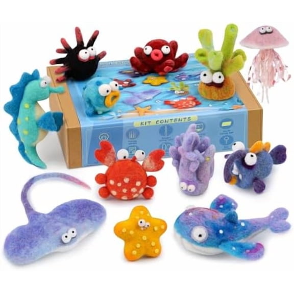 Needle Felting Kits for Beginners Adult 12 Sea Animal Supplies with Wool Roving, Felt Art Kit, Wool Felting Kit for DIY Craft Home Decoration Party Supplies for Starters$$Art & Craft