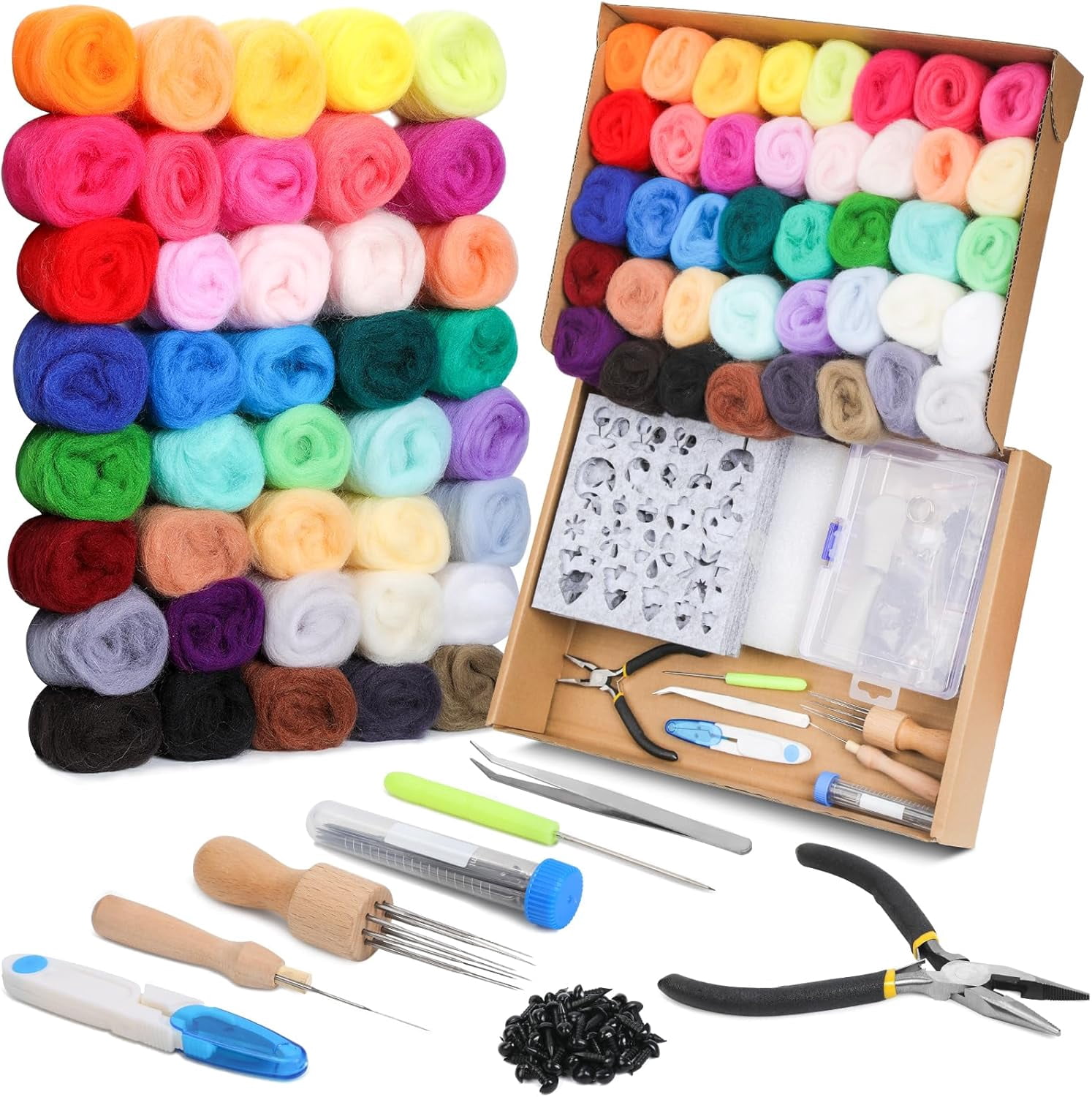 Needle Felting Starter Kit, 40 Colors Wool Roving Set with Felting Needles & Tools, Complete Needle Felting Supplies for Felted Animals & DIY Crafts