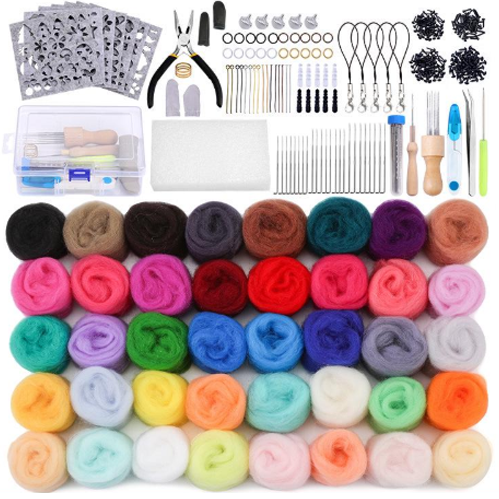 Needle Felting Starter Kit,Wool Roving 40 Colors Set, Wool Felt Tools Included for Felted Animal Needle Felting Supplies
