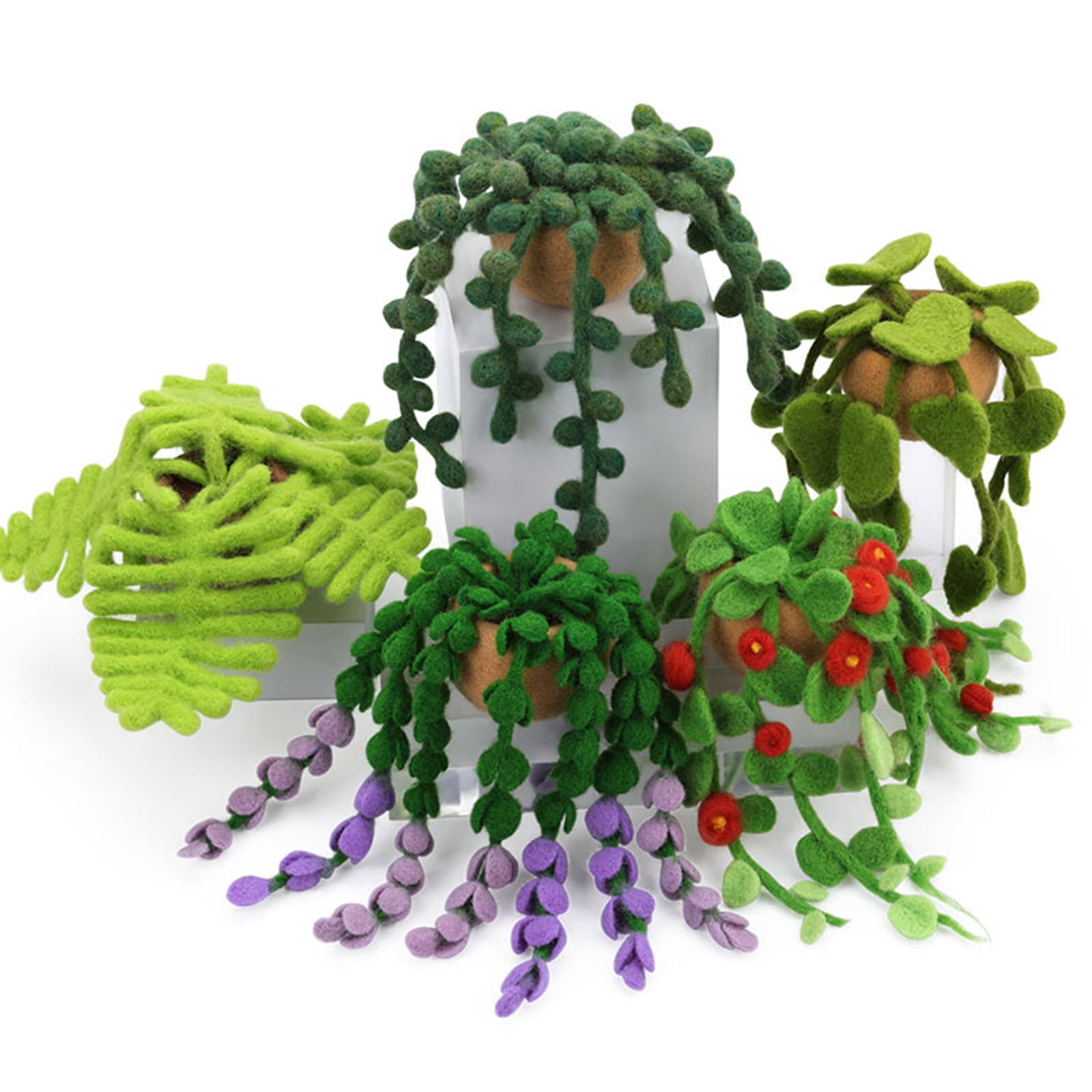 Needle Felting Supplies Hanging Potted Plant Wool Felted Set with Felting Needle Instruction Wool Roving for Beginner