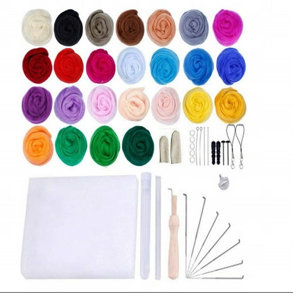 Needle Felting Supplies for beginner, 25 Color Wool Felt Craft Supplies Tool Kit for Adults, Felting Wool Crochet Kit with Finger Cots, High Density Foam, DIY Cute Kawaii Things, Christmas Gift