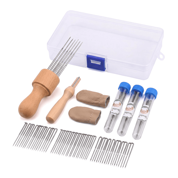 Needle Felting Tools, Needle Felting Supplies,Wool Felting Tool Kit with 3 Sizes Felting Needles and 1/8 Needle Wooden Handle for Needle
