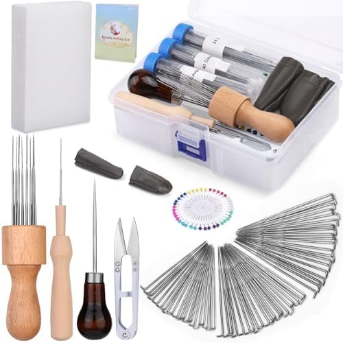 Needle Felting Tools, Wool Felting Supplies, Needle Felting Kit with 60 Pcs Needles, Foam Mat, Wooden Handle, Scissors, Perfect for DIY Felting Wool Projects