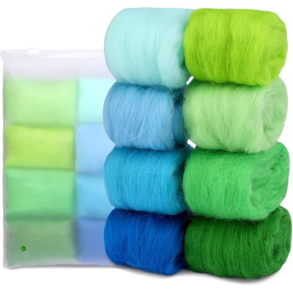Needle Felting Wool 80 g, 8 Colors Nature Wool Roving for Needle Felting, for DIY Craft Materials and Felting Wool Craftsmen, 10g/Color, Blue