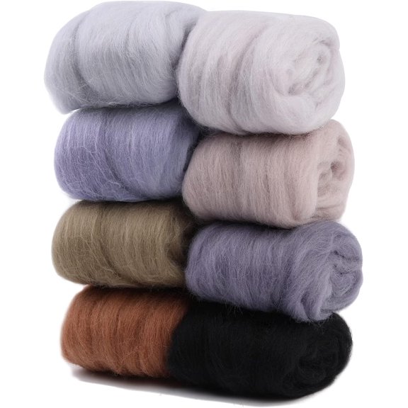 Needle Felting Wool 80g, Wool Roving, 8 Colors, Bulk, for DIY Crafts & Felting, 10g/Color, Grey