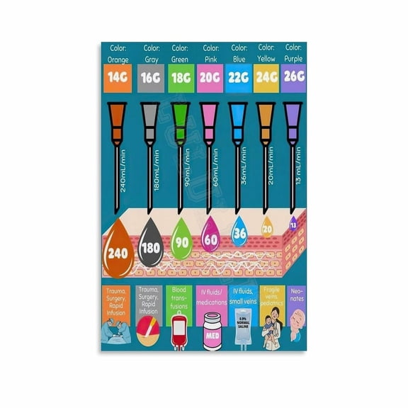 Needle Gauges For Injections Size Chart Poster (2) Canvas Painting Posters And Prints Wall Art for Living Room Bedroom Decor