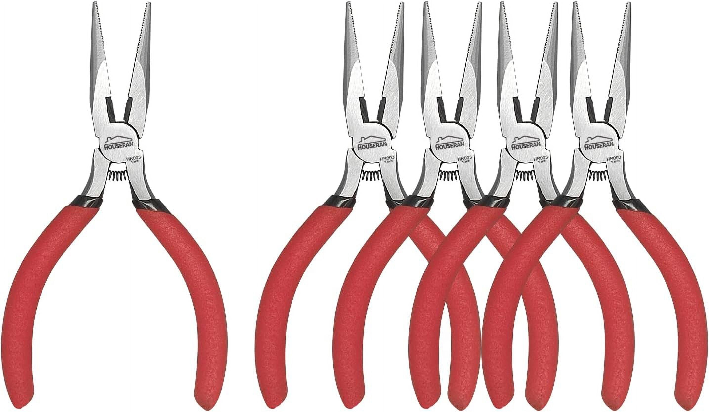 Needle Nose , 5 Inch, 5 Pack, Long Nose with Side Cutter, Spring Loaded for Cutting and Bending Wire