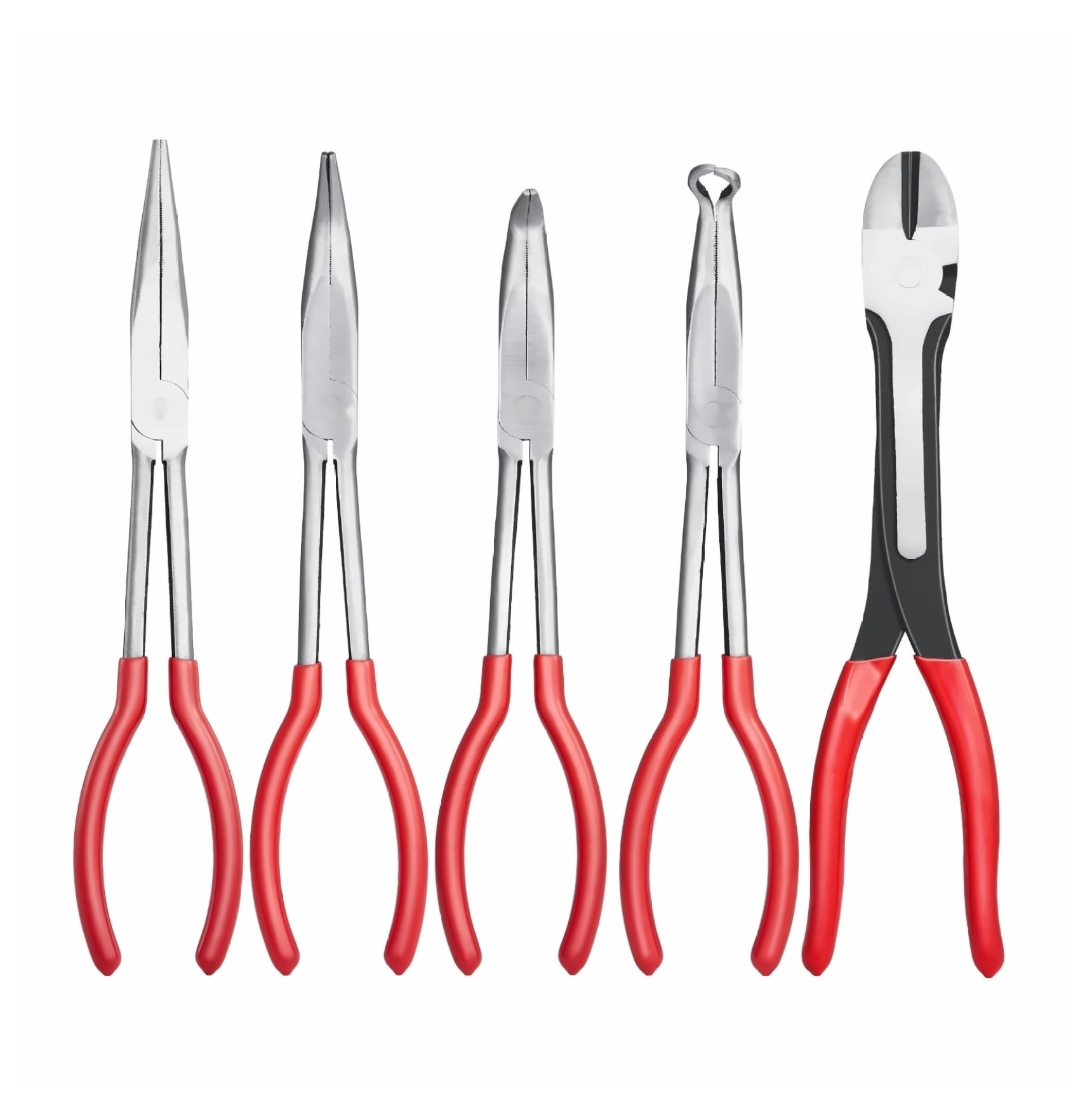 Needle Nose Pliers Set 5 Pcs, 11 Inch Long Reach Pliers with Storage Bag - Professional Plier Set for Electronics, Jewelry Making, Crafts & Repairs