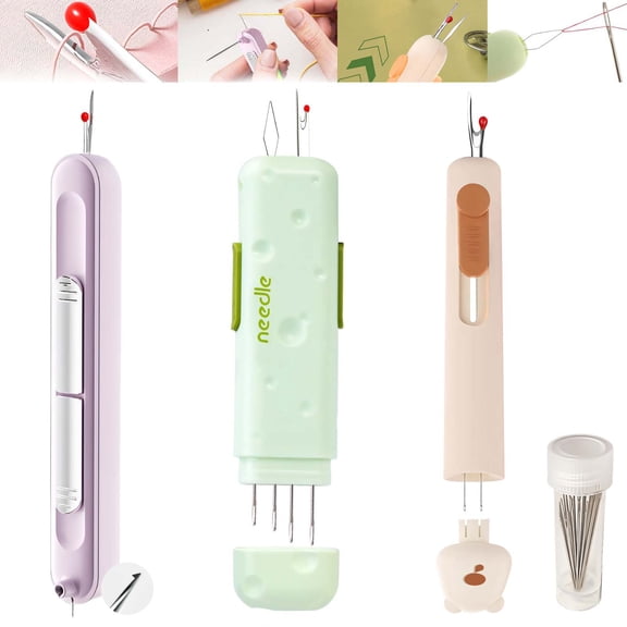 Needle Threader,2 in 1 Needle Threader Seam Ripper,3 in 1 Automatic Needle Threaders Seam Ripper,with Magnetic Storage Needle Box,Suitable for Hand Sewing Knitting Craft Sewing Supplies