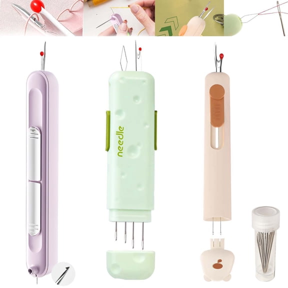 Needle Threader,2 in 1 Needle Threader Seam Ripper,3 in 1 Automatic Needle Threaders Seam Ripper,with Magnetic Storage Needle Box,Suitable for Hand Sewing Knitting Craft Sewing Supplies