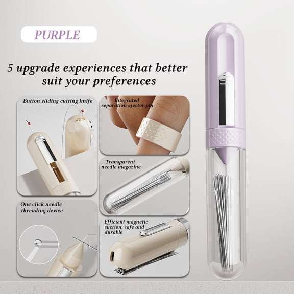 Needle Threader, Portable Hand Sewing Tool, Multi-Functional Thread Puller with Ergonomic Design for Easy Needle Threading Removal, Purple