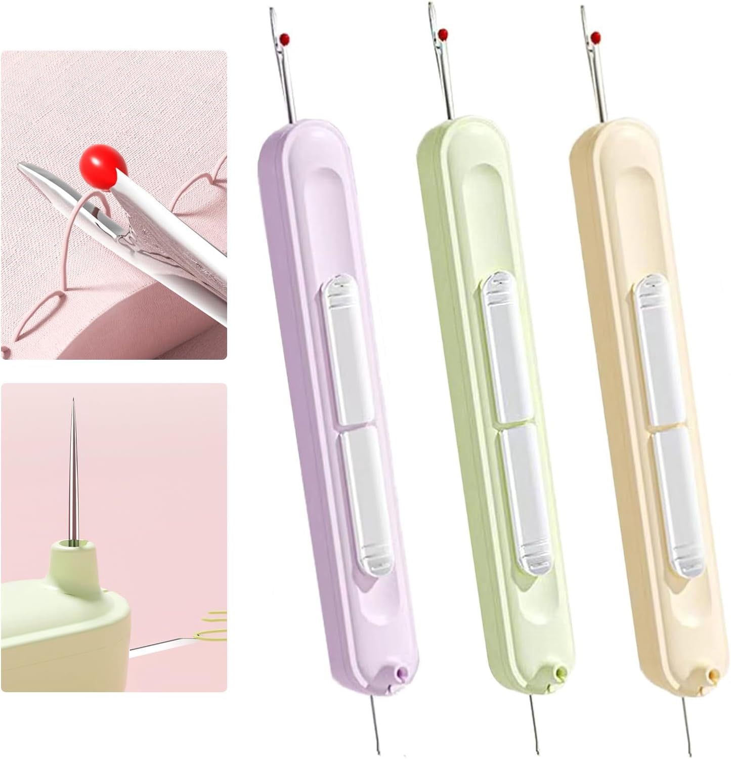 Needle Threaders, 3PCS 2 in 1 Needle Threader Seam Ripper for Hand Stitching, Upgraded Automatic Needle Threader with Stretchable Thread Insertion Needles, Sewing Supplies, Sewing Stitch Remover Tool
