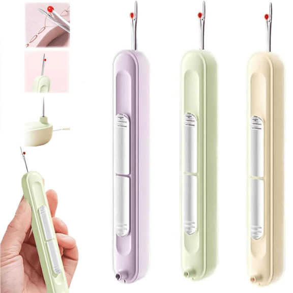 Needle Threaders, 3pcs 2 in 1 Needle Threader Seam Ripper for Hand Stitching, Upgraded Automatic Needle Threader with Stretchable Thread Insertion Needles, Sewing Supplies, Sewing Stitch Remover Tool