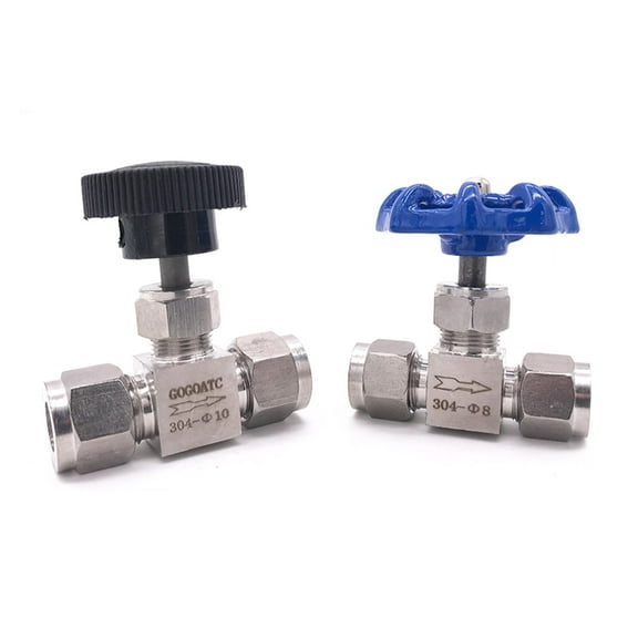 Needle Valve Adjustable 4 6 8 10 12mm 1/8 1/4 3/8 1/2 Inch Hard Tube SS304 Flow Control Crane Straight Needle Valve ,Durable Materia